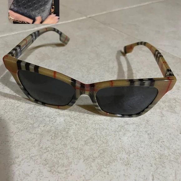 Burberry Plaid Sunglasses - Black and Tan - Picture 2 of 5